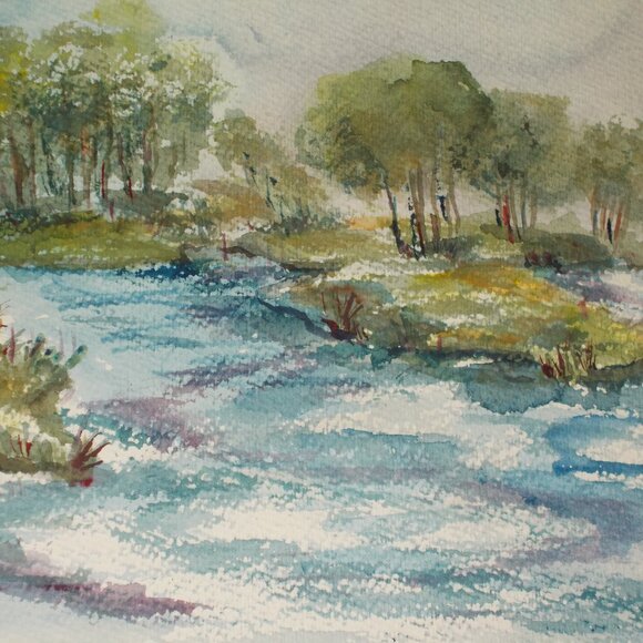 Awesome waterfront watercolor painting 9"x12" signed - Picture 1 of 2